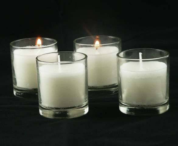 10 White Wax Clear Glass Holder Votive Candle - Wedding Event Centrepiece Table Decoration - One Oasis