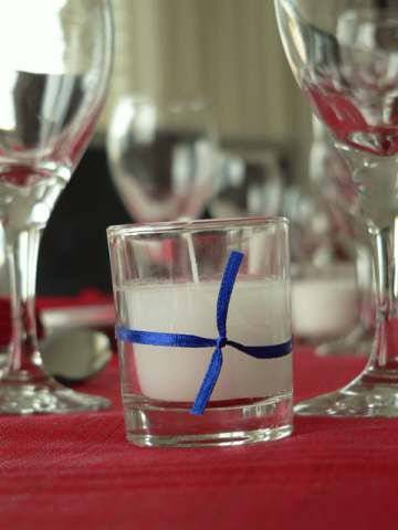 10 White Wax Clear Glass Holder Votive Candle - Wedding Event Centrepiece Table Decoration - One Oasis