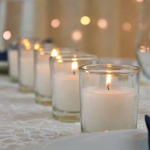 10 White Wax Clear Glass Holder Votive Candle - Wedding Event Centrepiece Table Decoration - One Oasis