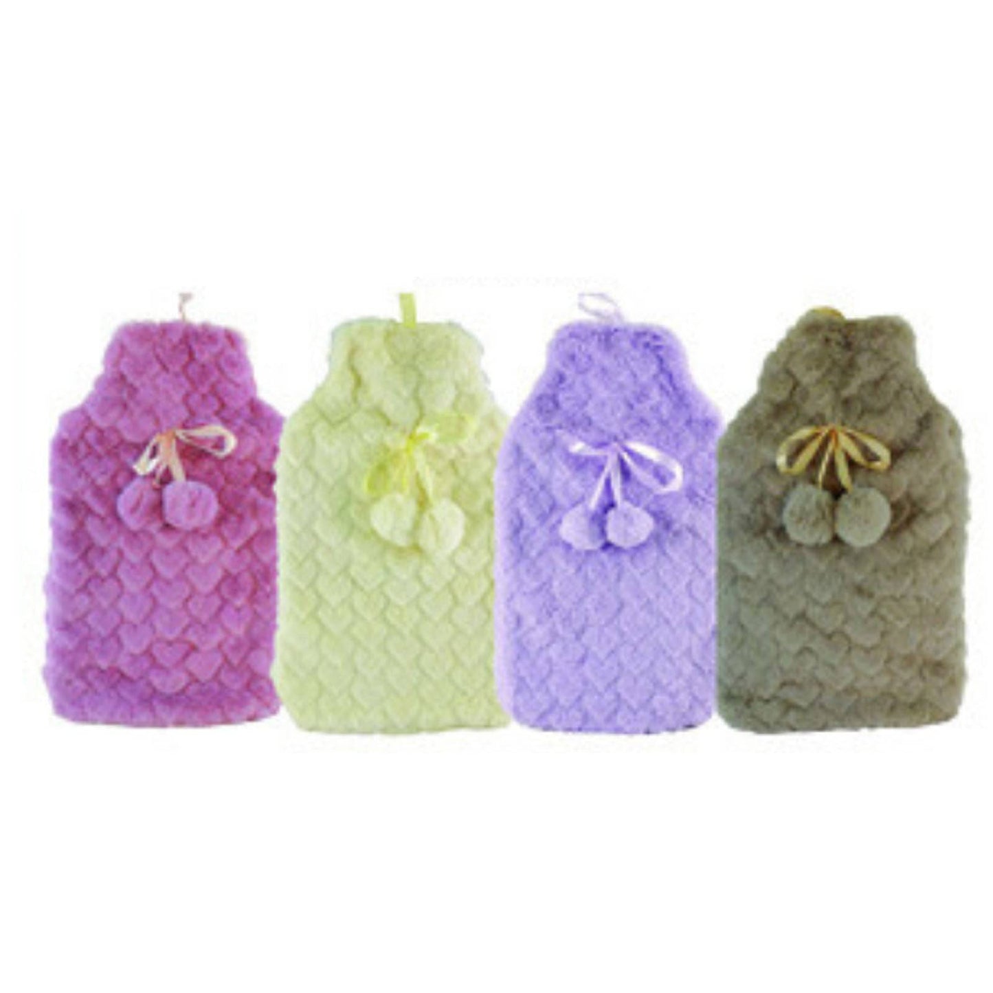 2L HOT WATER BOTTLE with Hearts Fleece Cover Winter Warm Natural Rubber Bag - One Oasis