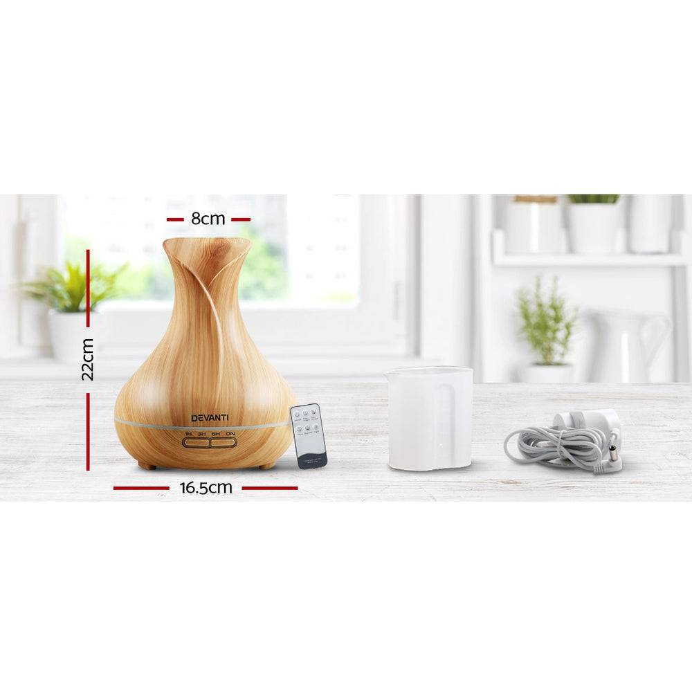 Devanti Aroma Diffuser Aromatherapy Light Wood 400ml - One Oasis