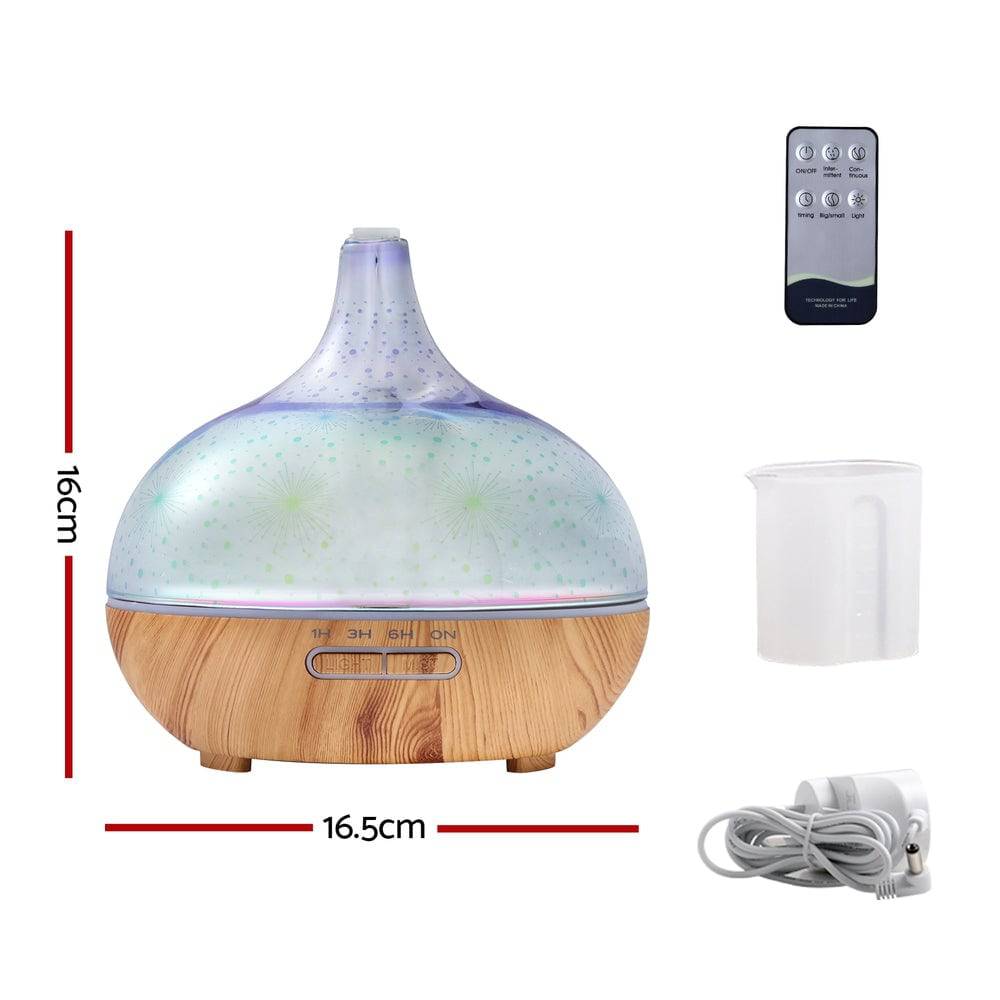 Devanti Aroma Diffuser Aromatherapy 3D Glass 400ml - One Oasis