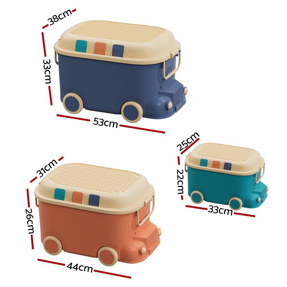 Keezi 3PCS Toy Storage Box Cute Car Toy Container Kids Toys Organiser Snack Boxes - One Oasis