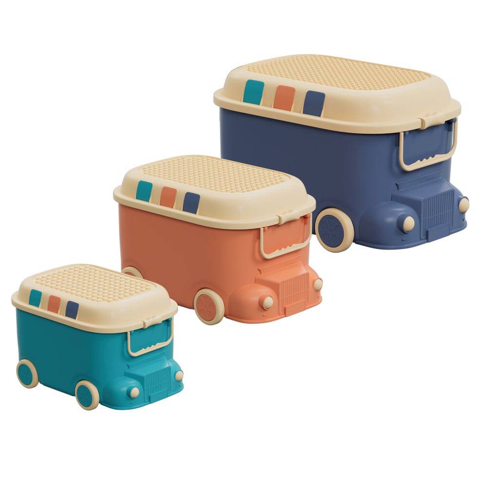 Keezi 3PCS Toy Storage Box Cute Car Toy Container Kids Toys Organiser Snack Boxes - One Oasis