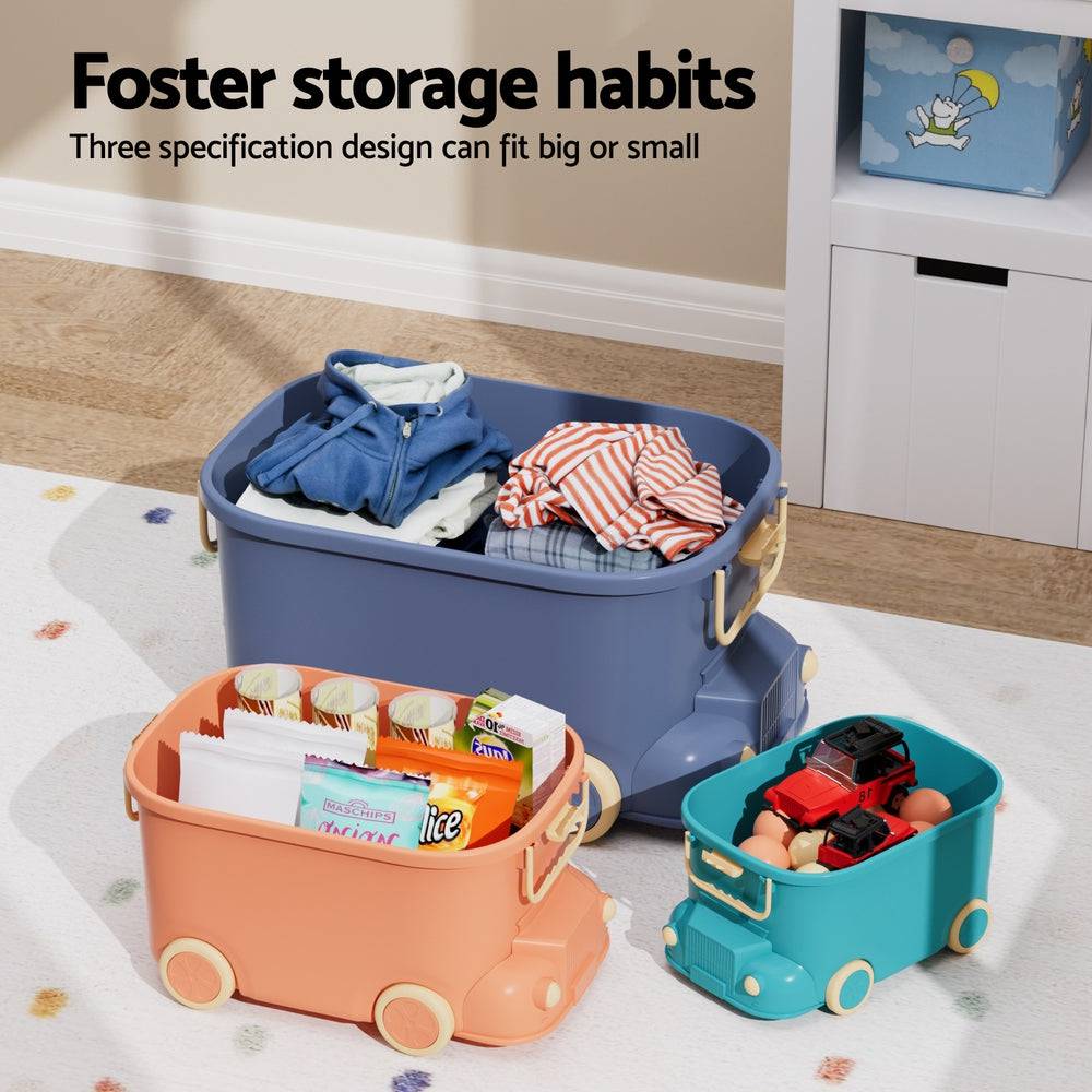 Keezi 3PCS Toy Storage Box Cute Car Toy Container Kids Toys Organiser Snack Boxes - One Oasis