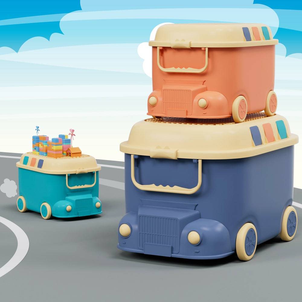 Keezi 3PCS Toy Storage Box Cute Car Toy Container Kids Toys Organiser Snack Boxes - One Oasis