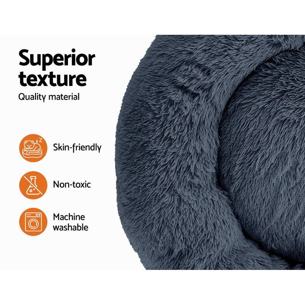i.Pet Dog/Cat Bed 90cm Large Calming Soft Plush Bed Dark Grey - One Oasis