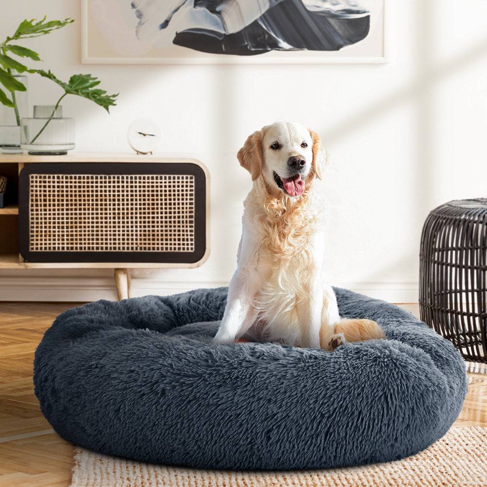i.Pet Dog/Cat Bed 90cm Large Calming Soft Plush Bed Dark Grey - One Oasis
