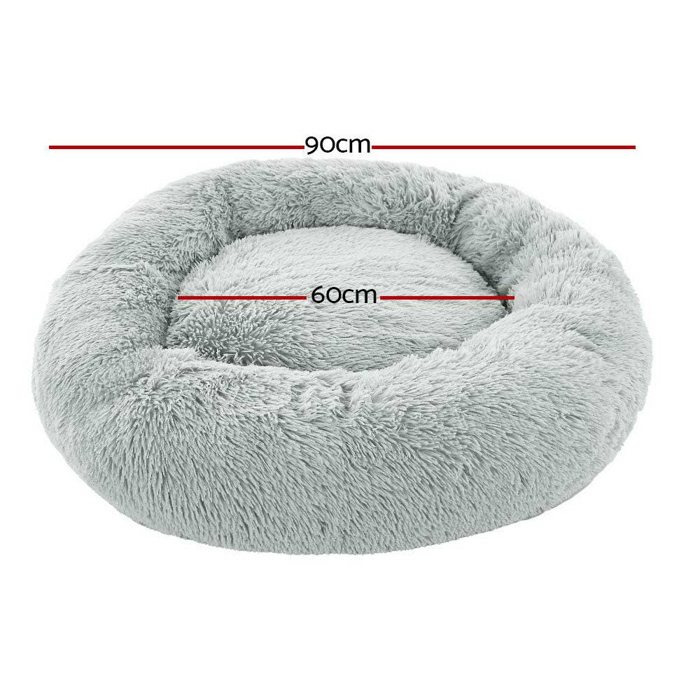 i.Pet Dog/Cat Bed 90cm Large Calming Soft Plush Light Grey - One Oasis