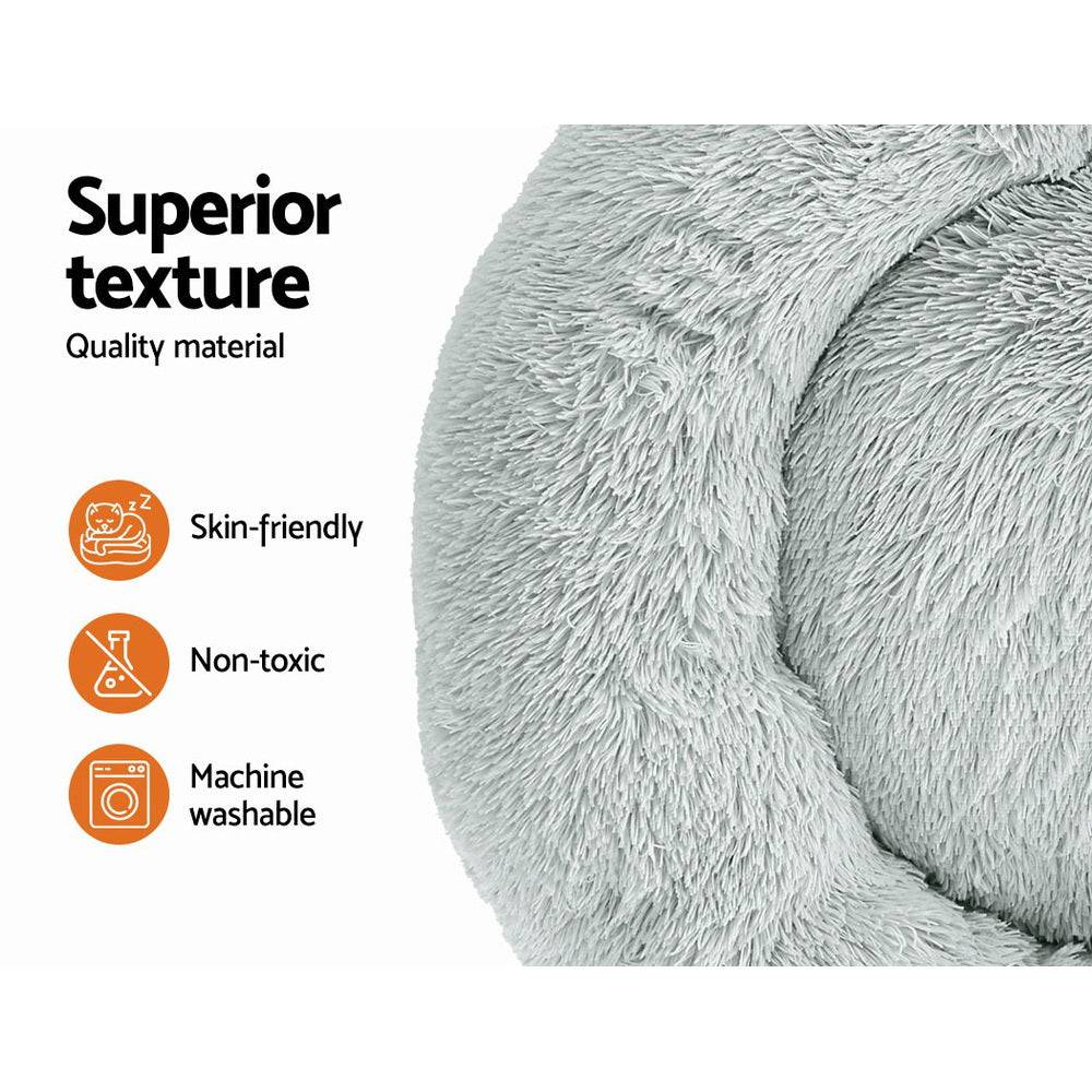 i.Pet Dog/Cat Bed 90cm Large Calming Soft Plush Light Grey - One Oasis