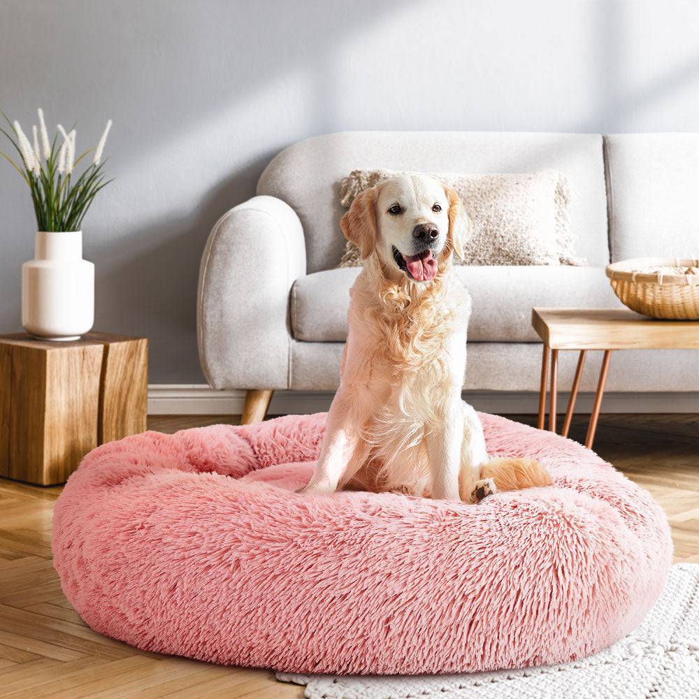 i.Pet Dog/Cat Bed 90cm Large Calming Soft Plush Pink - One Oasis