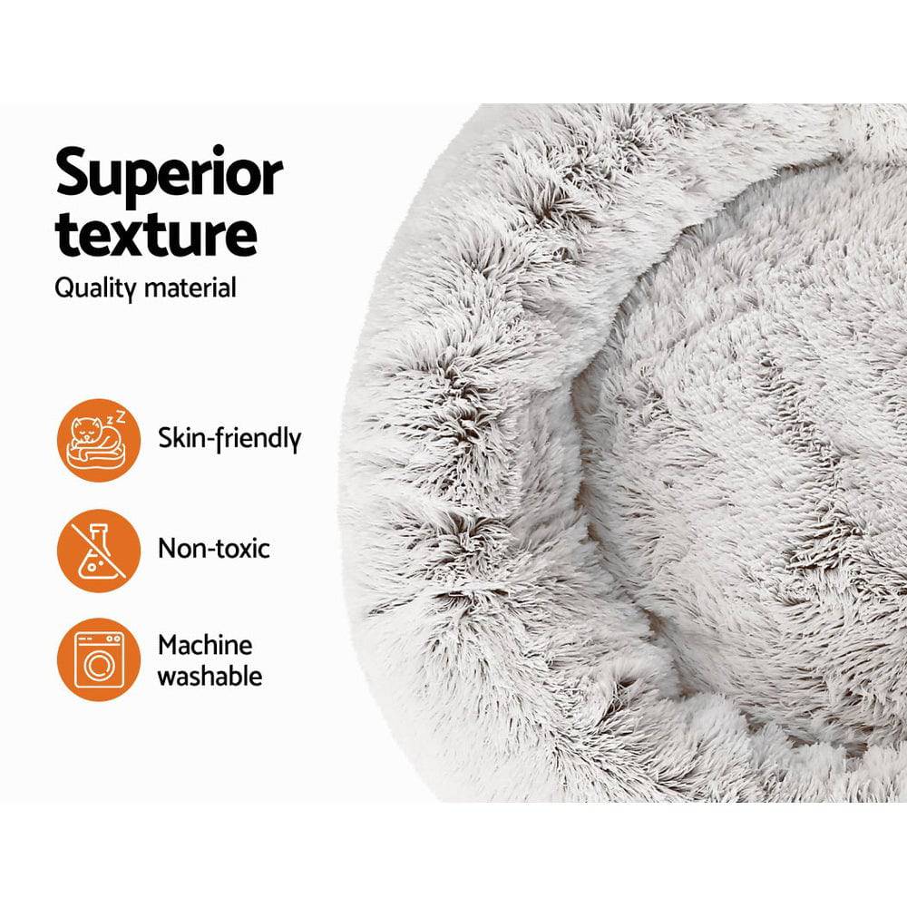 i.Pet Dog/Cat Bed 90cm Large Calming Soft Plush White Brown - One Oasis