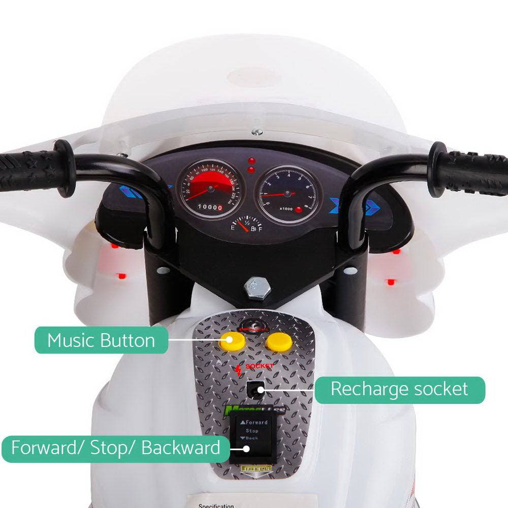 Rigo Kids Electric Ride On Police Motorcycle Motorbike 6V Battery White - One Oasis