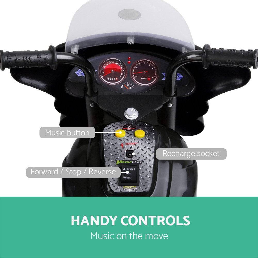 Rigo Kids Electric Ride On Police Motorcycle Motorbike 6V Battery Black - One Oasis