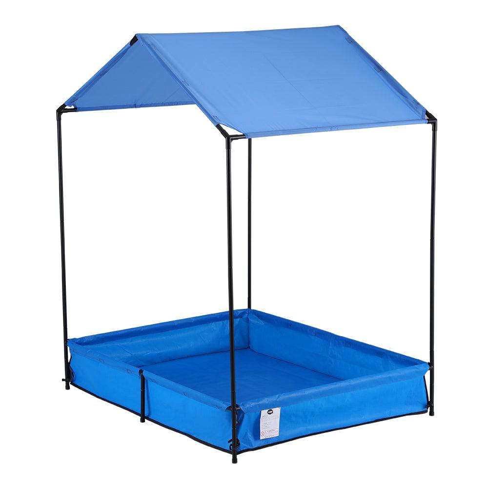Keezi Kids Sandpit Metal Sandbox Sand Pit with Canopy Cover Outdoor Toys 120cm - One Oasis