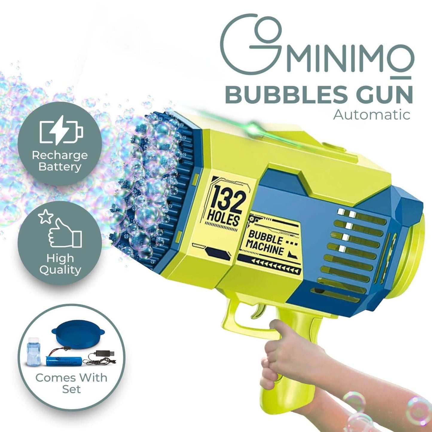 GOMINIMO 132 Holes Bubbles Machine Gun for Kids (Dark Blue and Green) - One Oasis