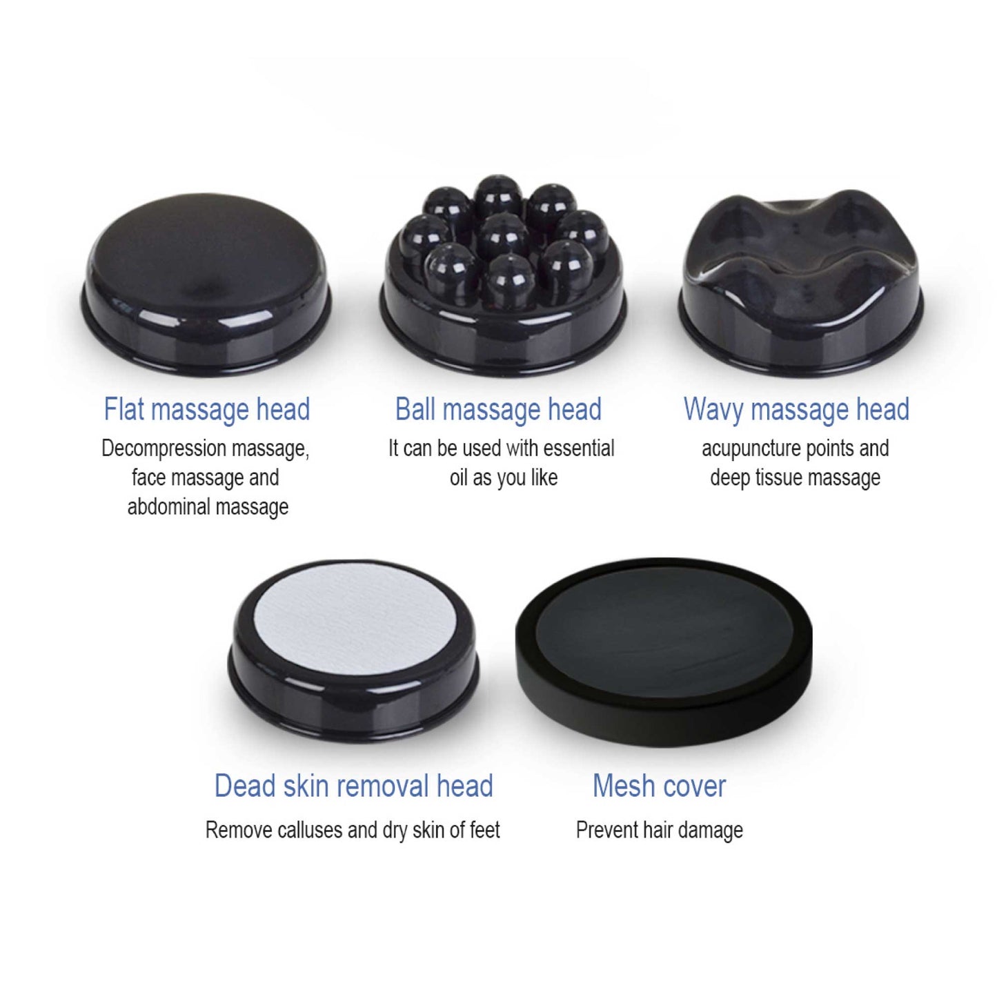 Handheld Vibration Massager Black - 4 Interchangeable Heads - One Oasis