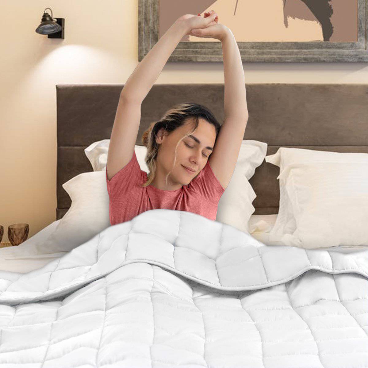 Laura Hill Weighted Blanket Heavy Quilt Doona 5Kg - White - One Oasis