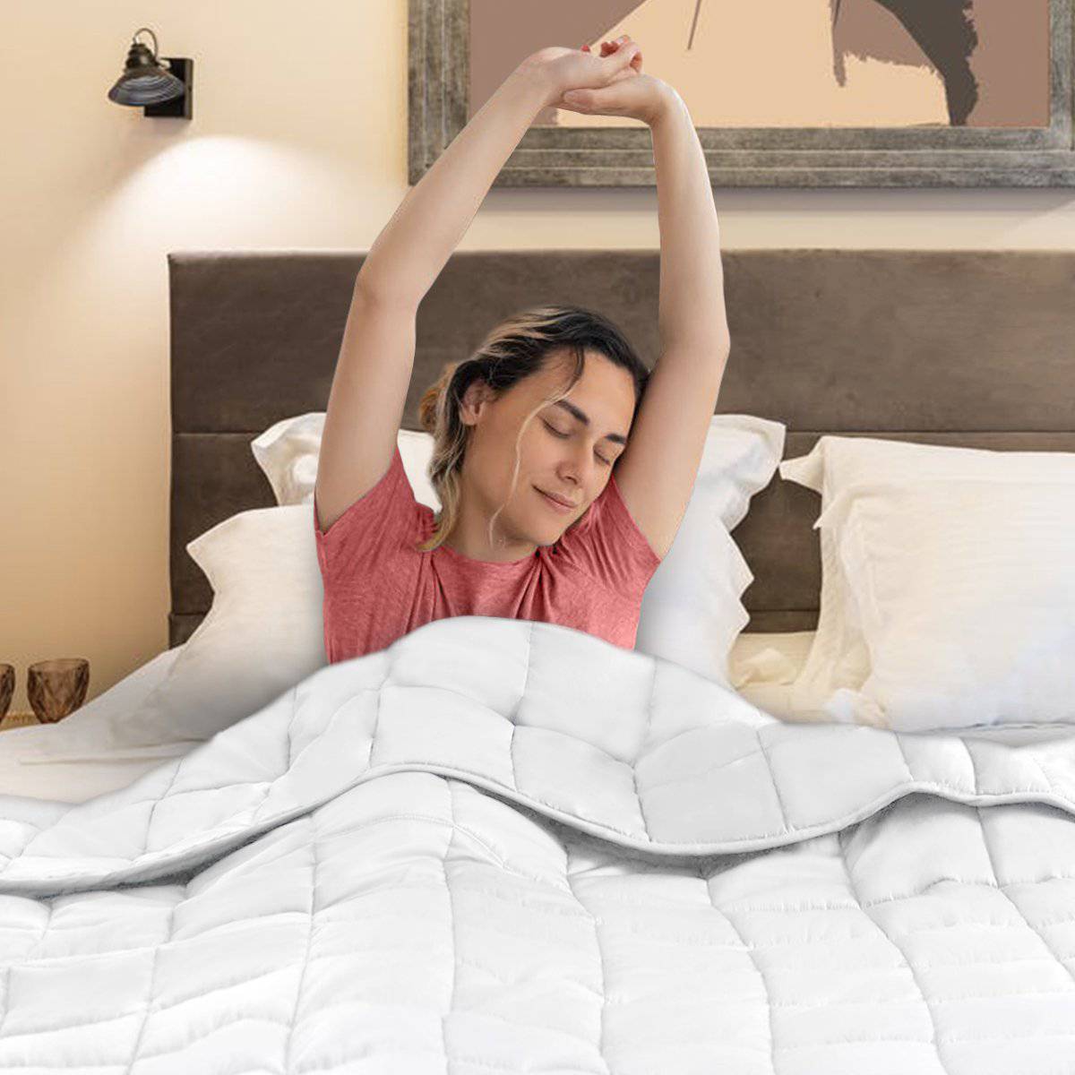 Laura Hill Weighted Blanket Heavy Quilt Doona 7Kg - White - One Oasis