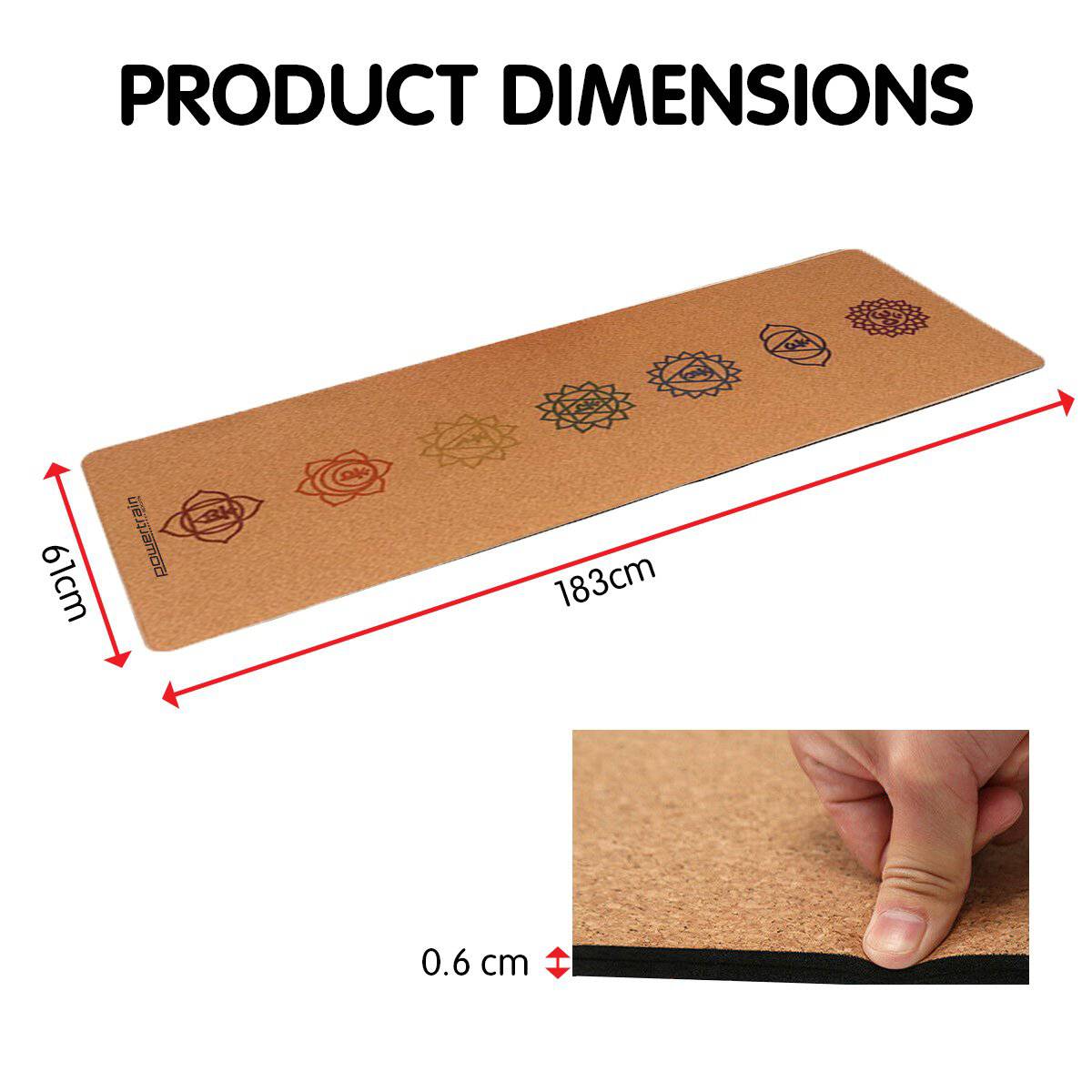 Powertrain Cork Yoga Mat with Carry Straps Home Gym Pilates - Chakras - One Oasis