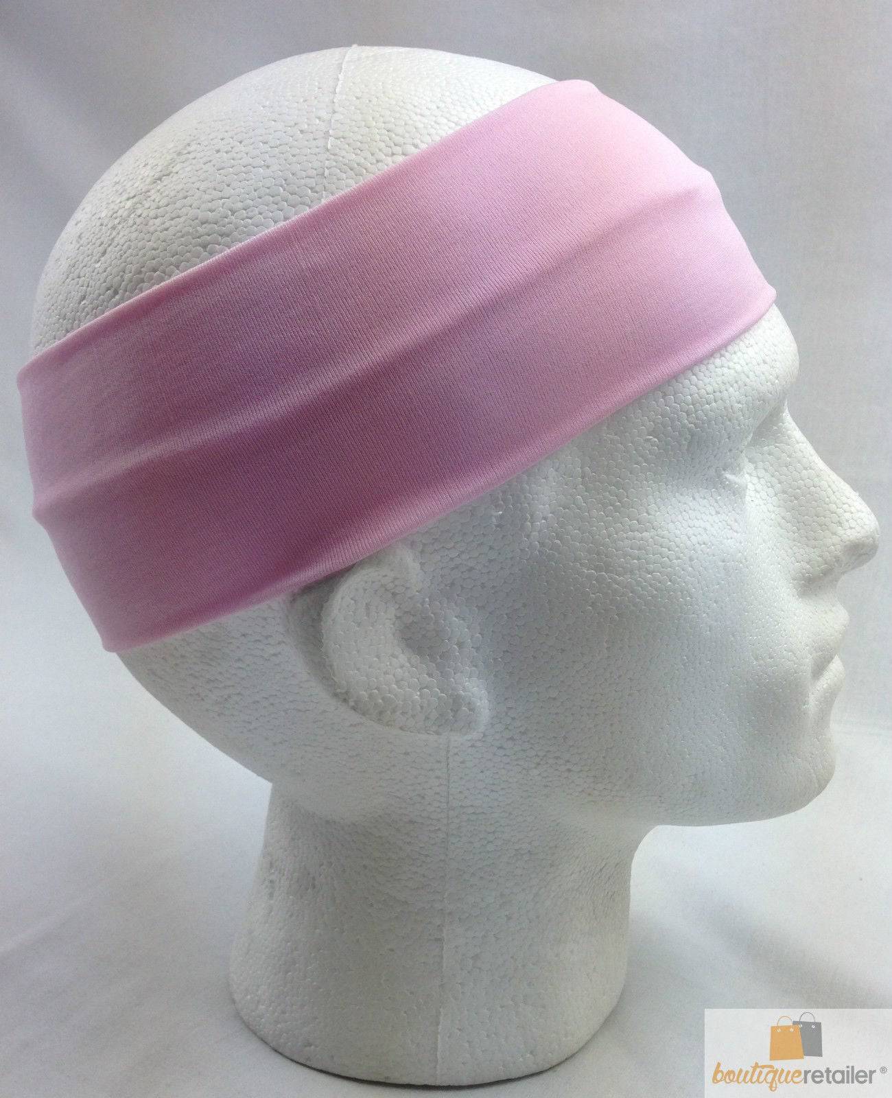 PLAIN HEADBAND Elastic Stretch Sports Yoga Hair Band Unisex 8cm Wide Wrap - Light Pink - One Oasis