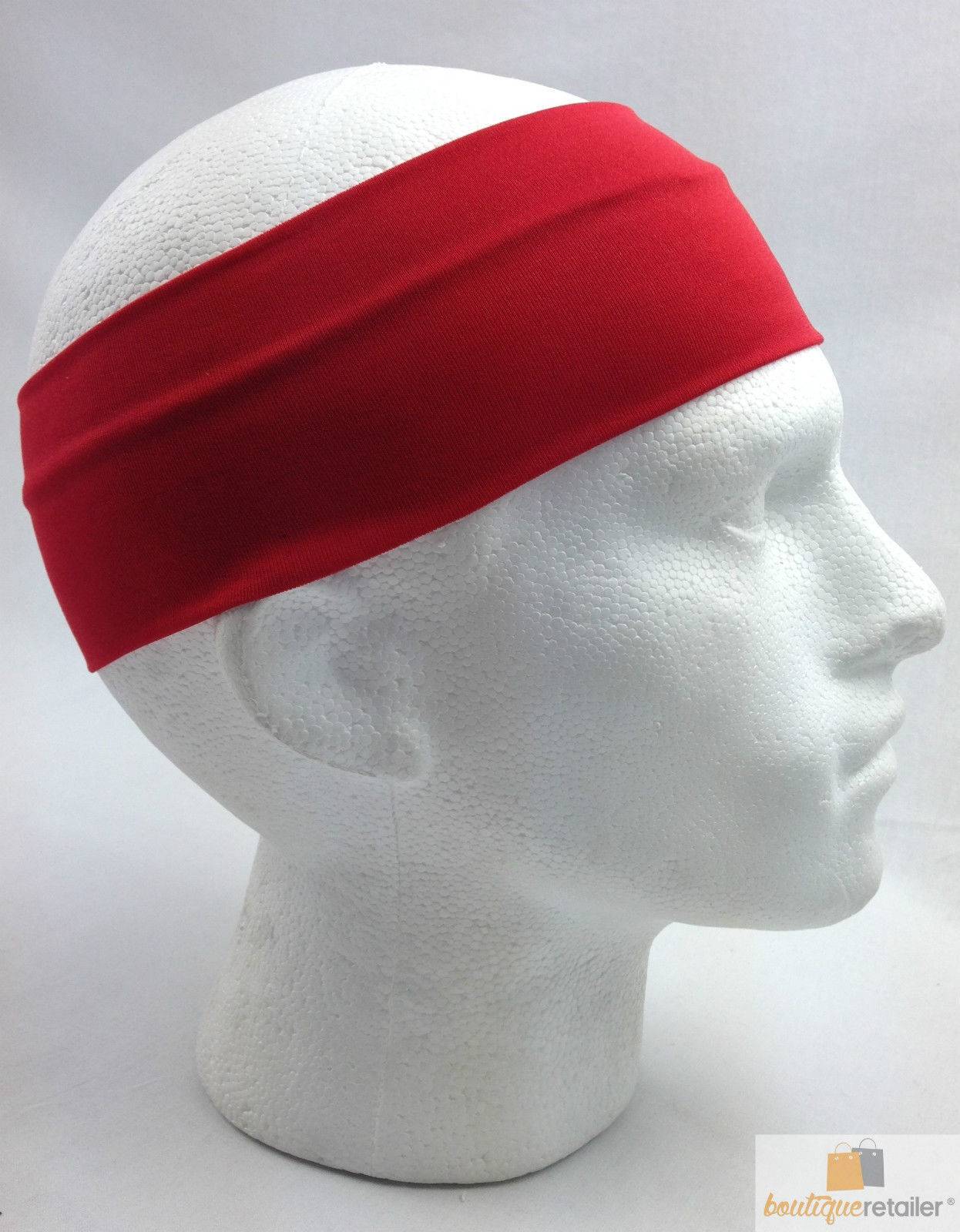 PLAIN HEADBAND Elastic Stretch Sports Yoga Hair Band Unisex 8cm Wide Wrap - Red - One Oasis