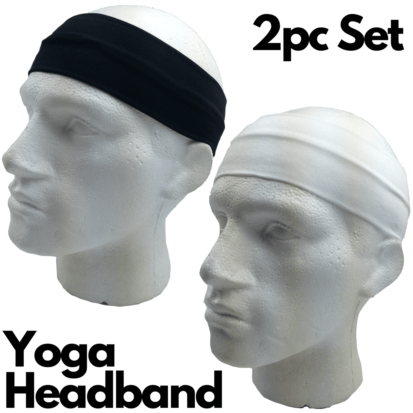 2pc Set Plain Headband Elastic Stretch Sports Yoga Hair Band Unisex Wide Wrap - One Oasis