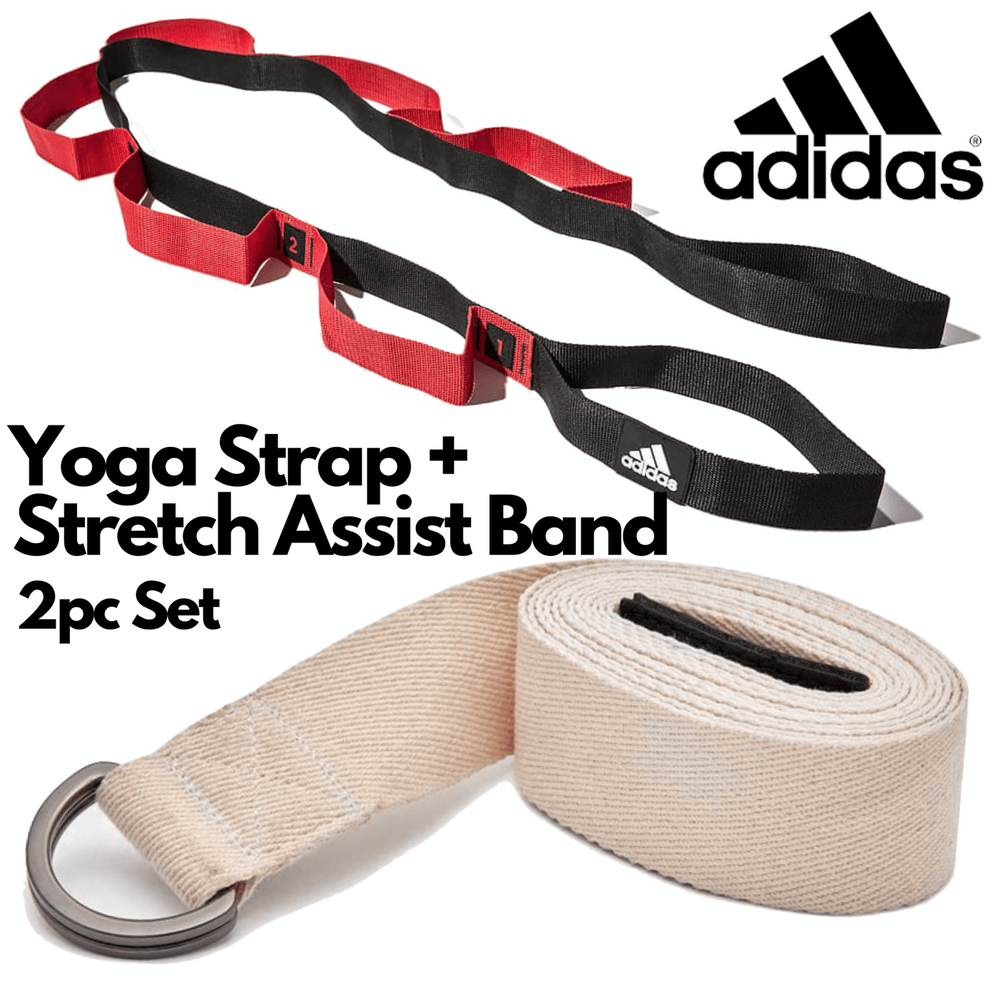 2pc Set Adidas Stretch Assist Band Looped + Yoga Strap - One Oasis