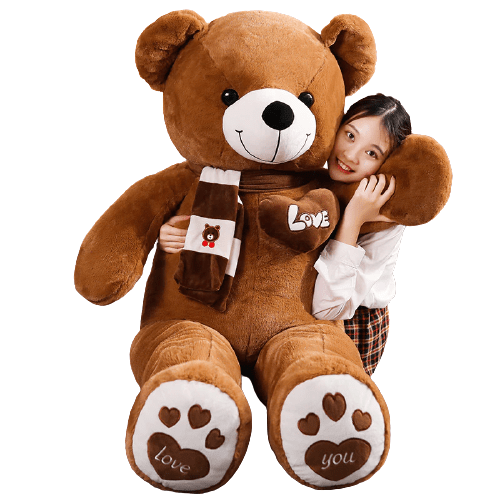 NNECN Huge 100cm Brown Giant Teddy Bear Toys Stuffed Animals Soft Plush Cotton Scarf Bear Hold Pillow Doll - One Oasis