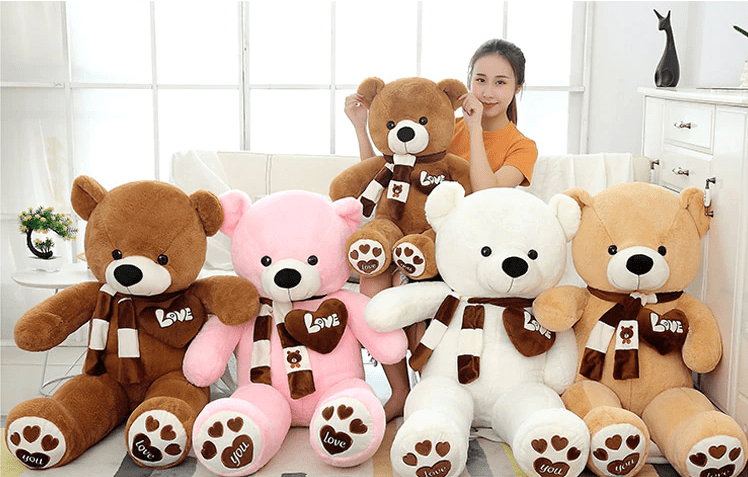NNECN Huge 100cm White Giant Teddy Bear Toys Stuffed Animals Soft Plush Cotton Scarf Bear Hold Pillow Doll - One Oasis