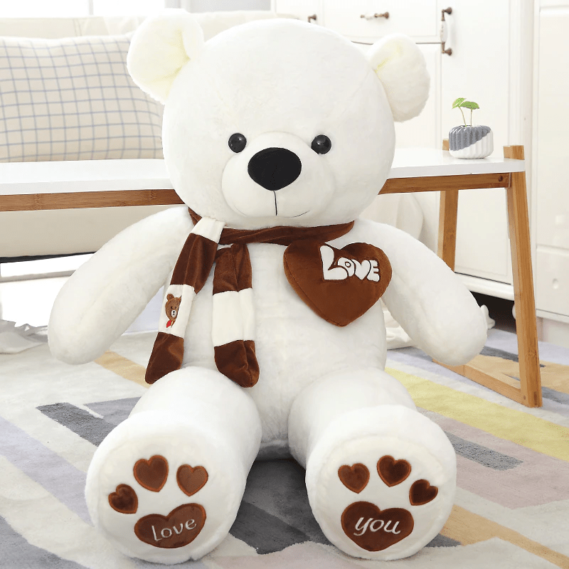 NNECN Huge 100cm White Giant Teddy Bear Toys Stuffed Animals Soft Plush Cotton Scarf Bear Hold Pillow Doll - One Oasis