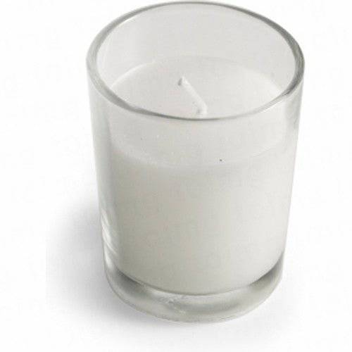 10 White Wax Clear Glass Holder Votive Candle - Wedding Event Centrepiece Table Decoration - One Oasis