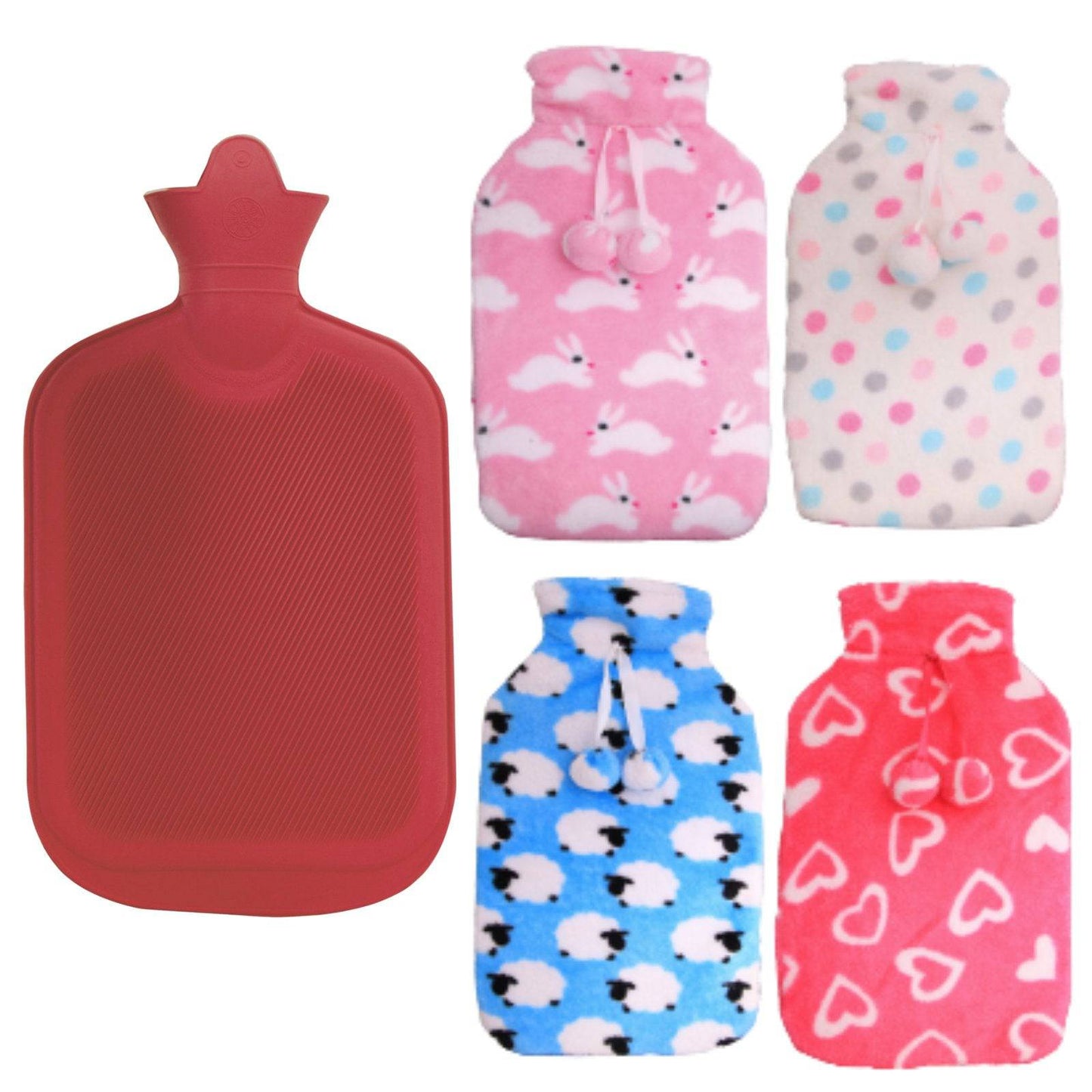 2L HOT WATER BOTTLE with Coral Fleece Cover Winter Warm Natural Rubber Bag - One Oasis
