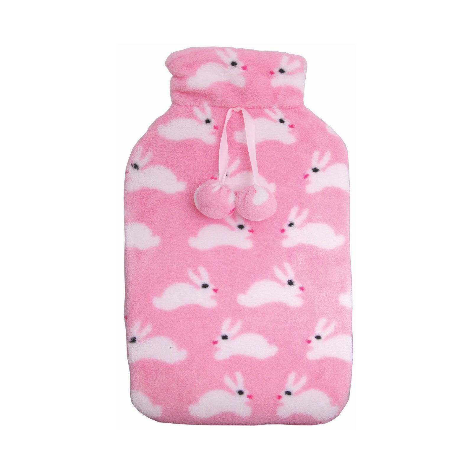 2L HOT WATER BOTTLE with Coral Fleece Cover Winter Warm Natural Rubber Bag - One Oasis