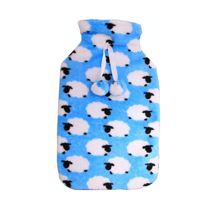2L HOT WATER BOTTLE with Coral Fleece Cover Winter Warm Natural Rubber Bag - One Oasis