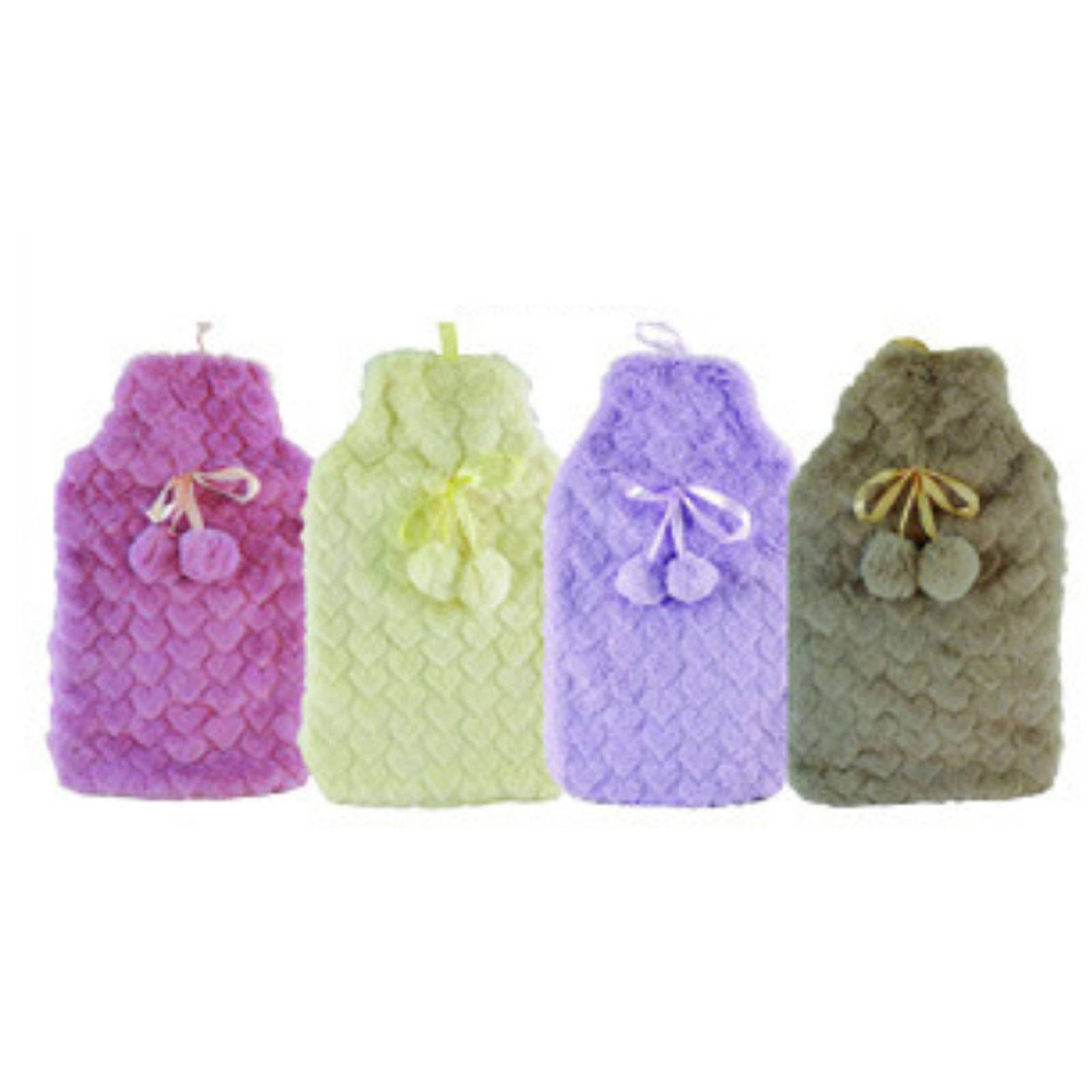 2L HOT WATER BOTTLE with Hearts Fleece Cover Winter Warm Natural Rubber Bag - One Oasis