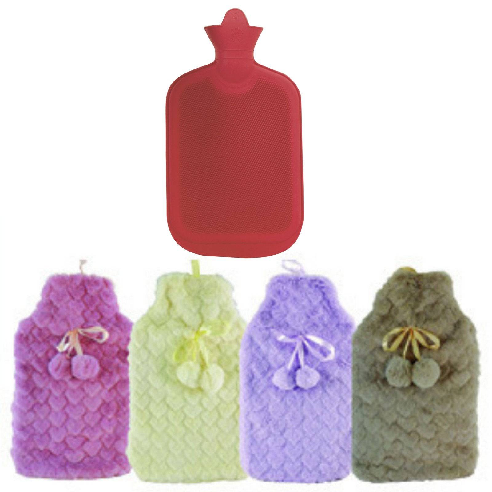 2L HOT WATER BOTTLE with Hearts Fleece Cover Winter Warm Natural Rubber Bag - One Oasis