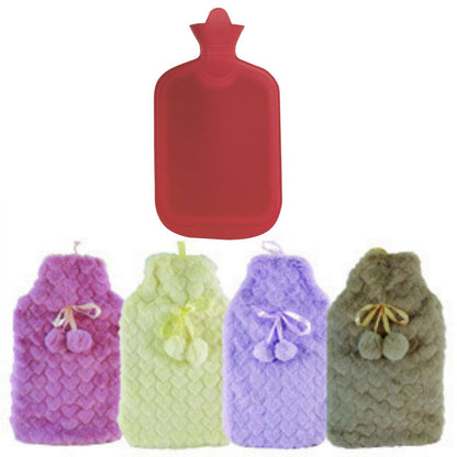 2L HOT WATER BOTTLE with Hearts Fleece Cover Winter Warm Natural Rubber Bag - One Oasis