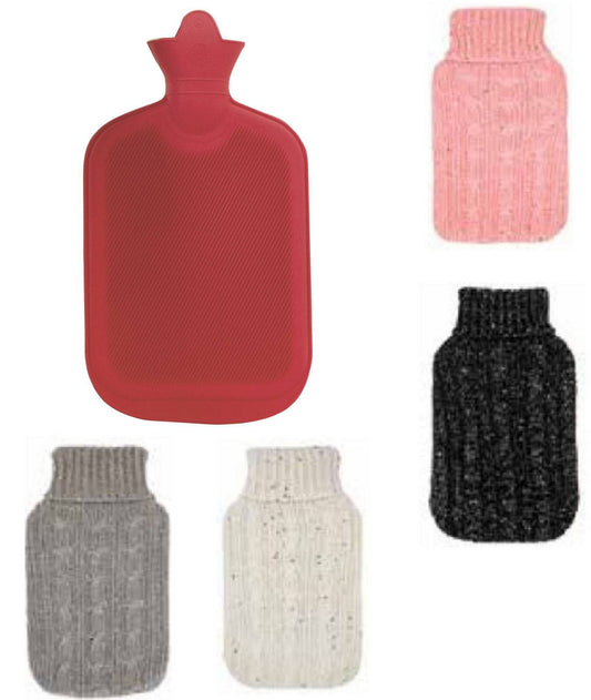 2L HOT WATER BOTTLE with Knit Sparkles Cover Winter Warm Natural Rubber Bag - One Oasis