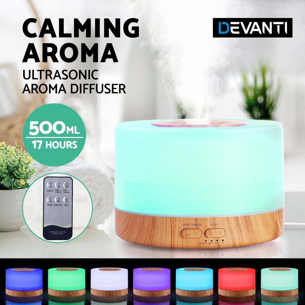 Devanti Aroma Diffuser Aromatherapy Light Wood 500ml - One Oasis