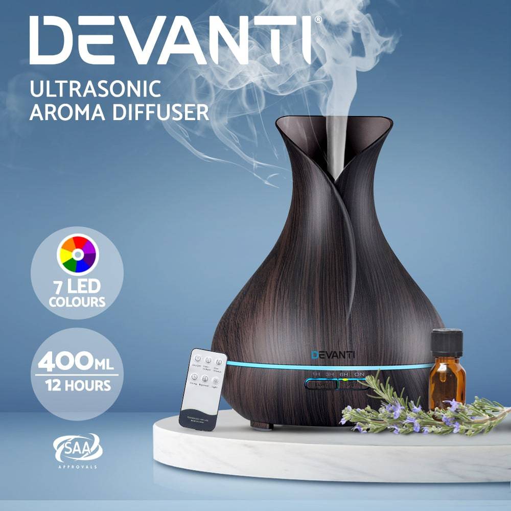 Devanti Aroma Diffuser Aromatherapy Dark Wood 400ml - One Oasis