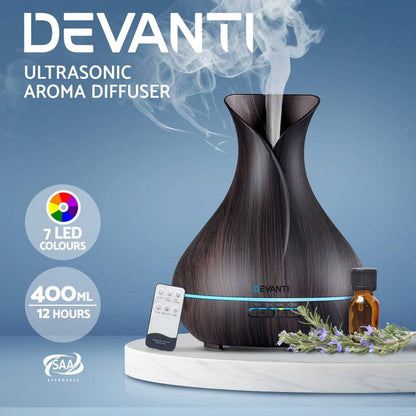Devanti Aroma Diffuser Aromatherapy Dark Wood 400ml - One Oasis