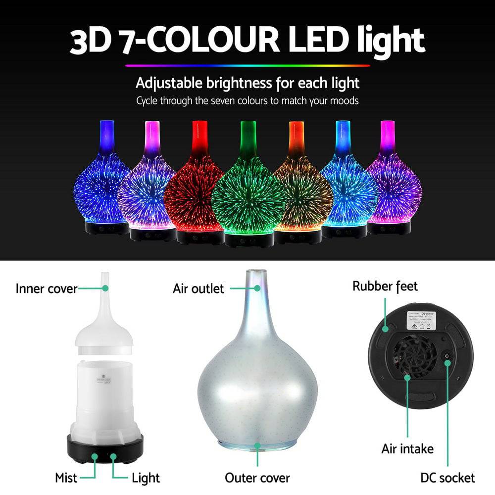 Devanti Ultrasonic Aroma Aromatherapy Diffuser 3D Light Oil Firework Humidifier - One Oasis