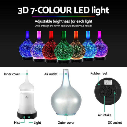 Devanti Ultrasonic Aroma Aromatherapy Diffuser 3D Light Oil Firework Humidifier - One Oasis