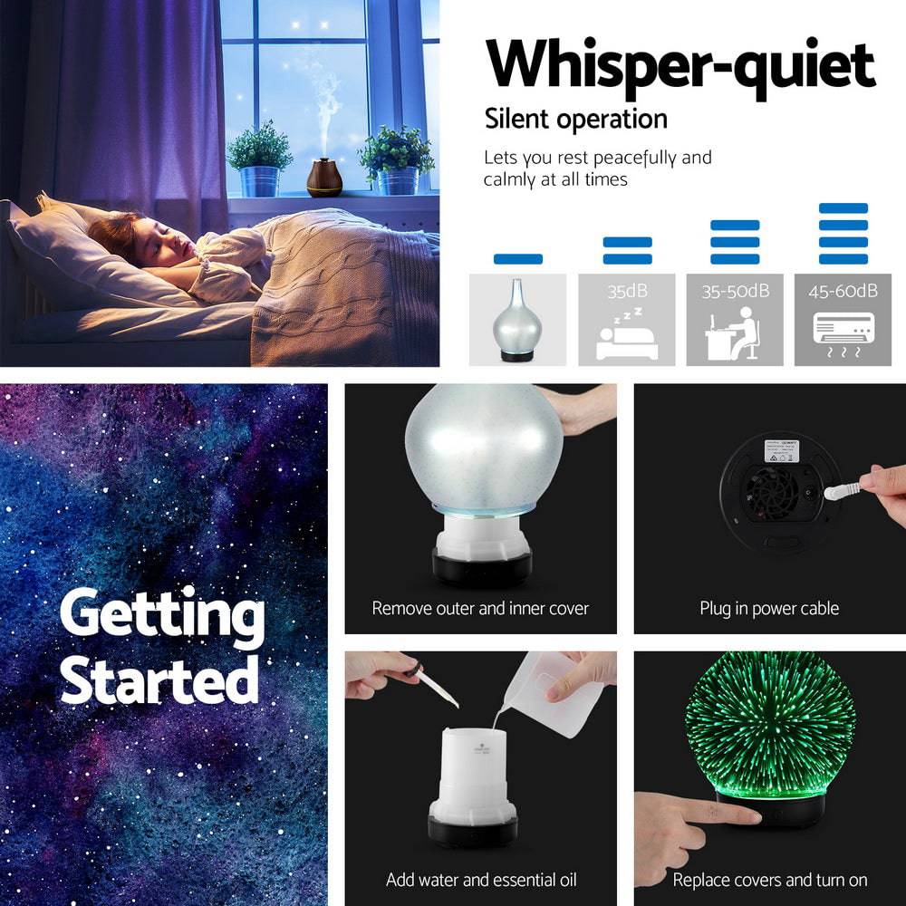 Devanti Ultrasonic Aroma Aromatherapy Diffuser 3D Light Oil Firework Humidifier - One Oasis