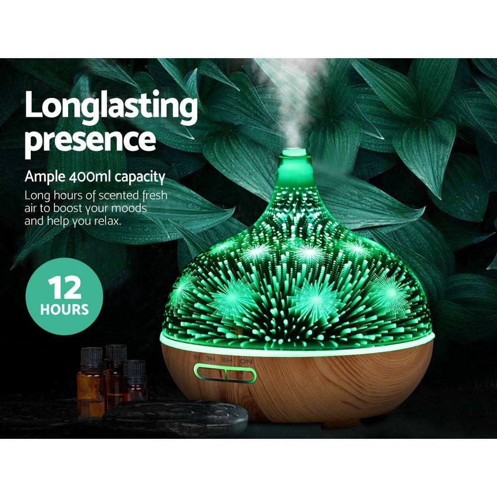 Devanti Aroma Diffuser Aromatherapy 3D Glass 400ml - One Oasis