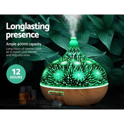 Devanti Aroma Diffuser Aromatherapy 3D Glass 400ml - One Oasis