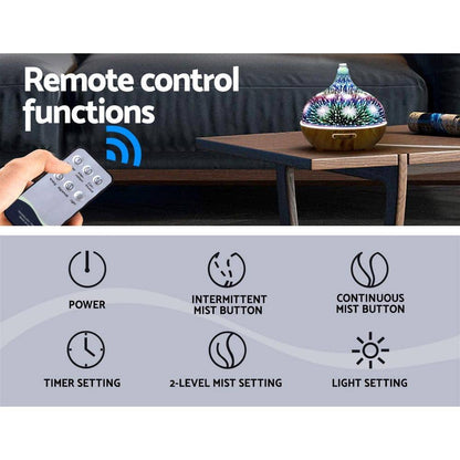 Devanti Aroma Diffuser Aromatherapy 3D Glass 400ml - One Oasis