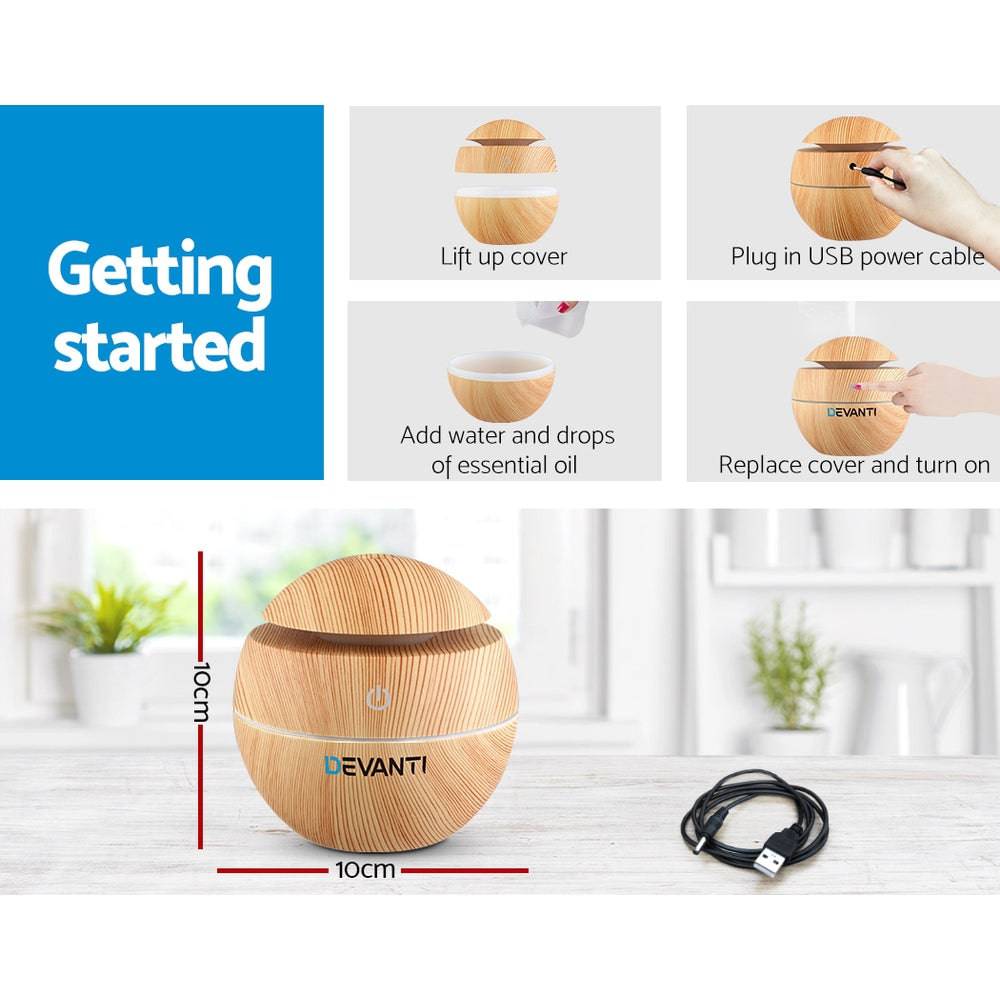 Devanti Aroma Diffuser Aromatherapy Light Wood 130ml - One Oasis