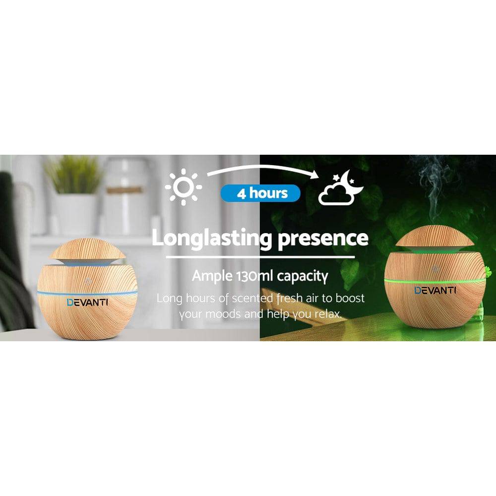 Devanti Aroma Diffuser Aromatherapy Light Wood 130ml - One Oasis